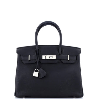 Hermes Birkin Handbag Black Togo with Palladium Hardware 30