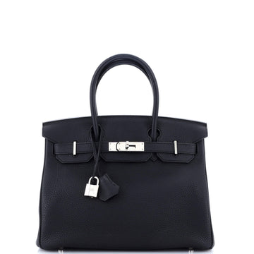 Hermes Birkin Handbag Black Togo with Palladium Hardware 30