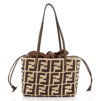 Fendi Roll Drawstring Bucket Bag Zucca Raffia Small