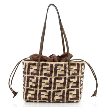 Fendi Roll Drawstring Bucket Bag Zucca Raffia Small
