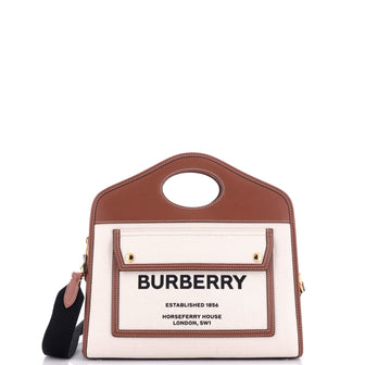 Burberry Logo Pocket Tote Canvas with Leather Small