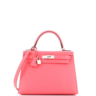 Hermes Kelly Handbag Pink Epsom with Palladium Hardware 28