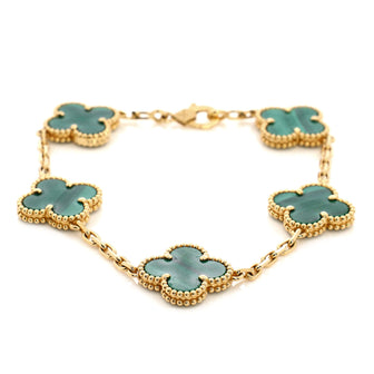 Vintage Alhambra 5 Motifs Bracelet 18K Yellow Gold and Malachite