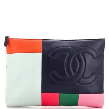 Chanel O Case Clutch Colorblock Leather Large