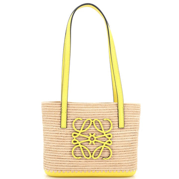 Loewe Square Basket Tote Woven Raffia and Leather Mini