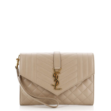 Saint Laurent Classic Monogram Envelope Wristlet Clutch Mixed Matelasse Leather