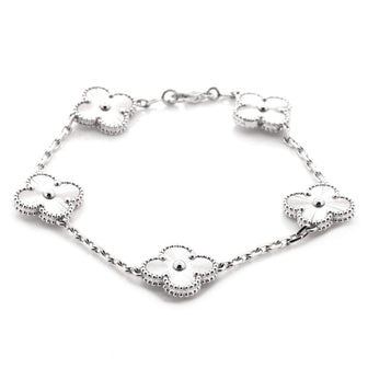 Vintage Alhambra 5 Motifs Bracelet Guilloche 18K White Gold
