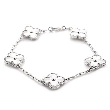 Vintage Alhambra 5 Motifs Bracelet Guilloche 18K White Gold