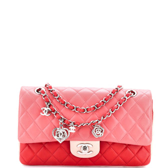 Chanel Tricolor Valentine Crystal Hearts Flap Bag Quilted Lambskin Medium