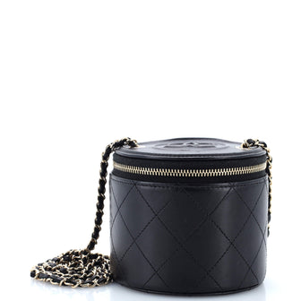 Chanel CC Round Vanity Case with Chain Quilted Lambskin Mini