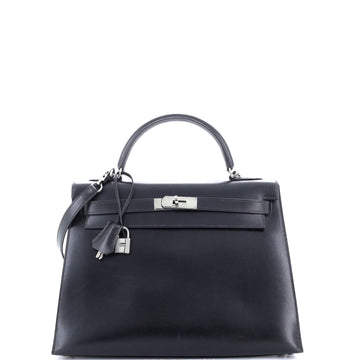 Hermes Kelly Handbag Black Box Calf with Ruthenium Hardware 32
