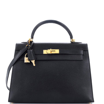 Hermes Kelly Handbag Black Ardennes with Gold Hardware 32
