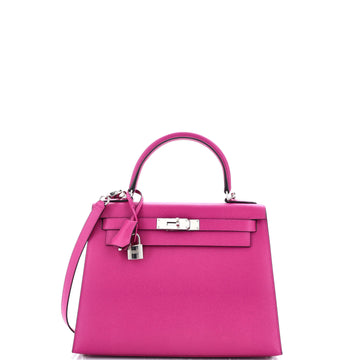 Hermes Kelly Handbag Pink Epsom with Palladium Hardware 28