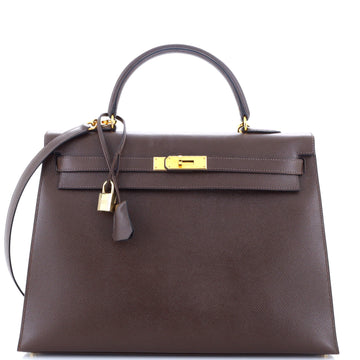 Hermes Kelly Handbag Brown Courchevel with Gold Hardware 35