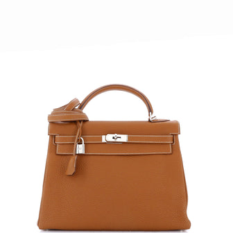 Hermes Kelly Handbag Brown Togo with Palladium Hardware 32
