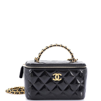 Chanel Pick Me Up Top Handle Vanity Case with Chain Quilted Patent Small