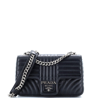 Prada Chain Flap Shoulder Bag Diagramme Quilted Leather Large
