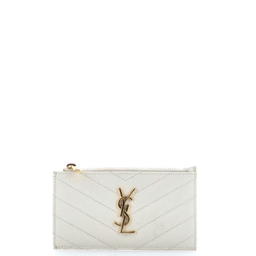 Saint Laurent Monogram Fragments Zip Card Holder Matelasse Chevron Leather