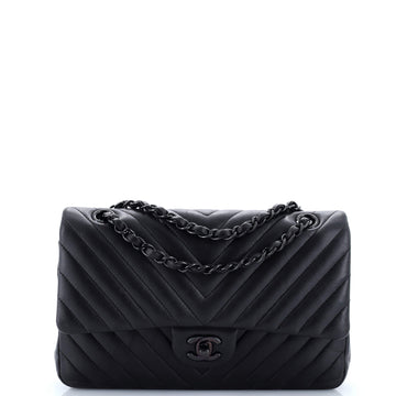 Chanel So Black Classic Double Flap Bag Chevron Lambskin Medium