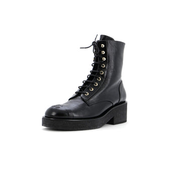 Chanel Women's Cap Toe CC Combat Boots Leather