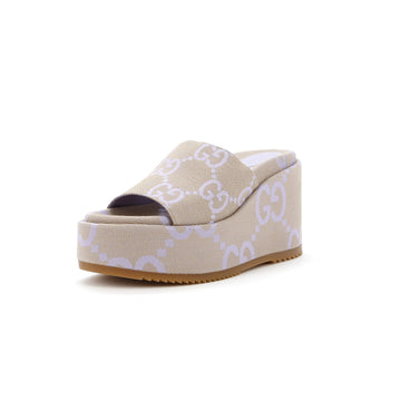 Gucci Women's Angelina Platform Wedge Sandals GG Canvas