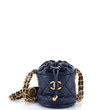 Chanel Twist Your Buttons Drawstring Bucket Bag Quilted Caviar Mini