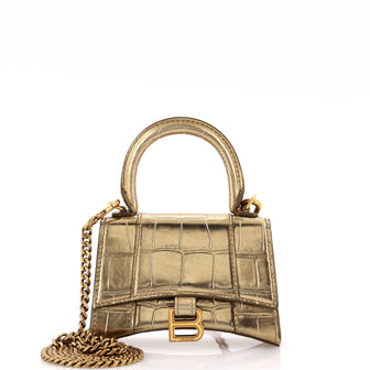 Balenciaga Hourglass Chain Top Handle Bag Crocodile Embossed Leather Mini