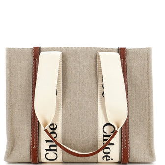 Chloe Woody Tote Canvas with Leather Medium