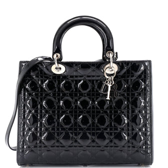 Christian Dior Lady Dior Bag Cannage Quilt Patent Large