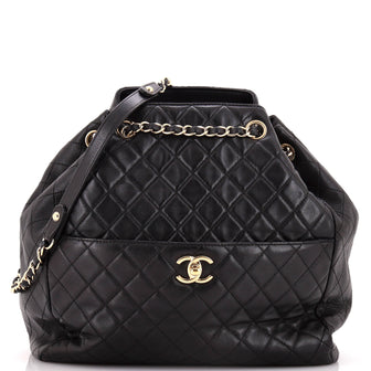 Chanel Drawstring CC Lock Bucket Bag Quilted Lambskin Medium