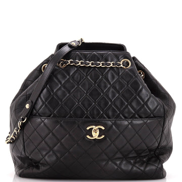 Chanel Drawstring CC Lock Bucket Bag Quilted Lambskin Medium