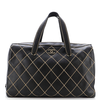 Chanel Surpique Boston Bag Quilted Leather Large