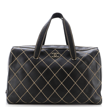 Chanel Surpique Boston Bag Quilted Leather Large