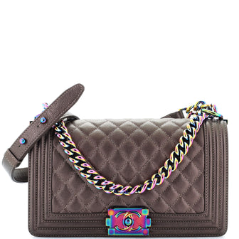 Chanel Boy Flap Bag Quilted Iridescent Goatskin Old Medium