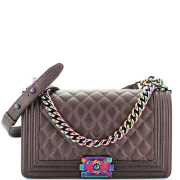 Chanel Boy Flap Bag Quilted Iridescent Goatskin Old Medium