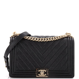 Chanel Boy Flap Bag Chevron Caviar New Medium