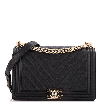 Chanel Boy Flap Bag Chevron Caviar New Medium