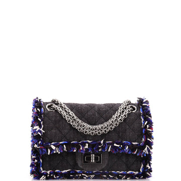 Chanel Reissue 2.55 Flap Bag Quilted Denim with Tweed Fringe 224