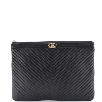 Chanel Boy O Case Clutch Chevron Calfskin Medium