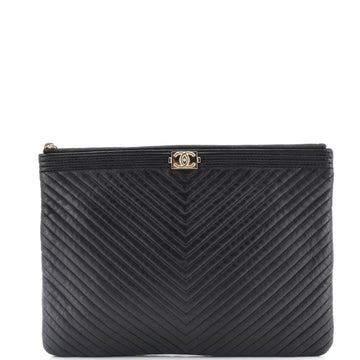 Chanel Boy O Case Clutch Chevron Calfskin Medium