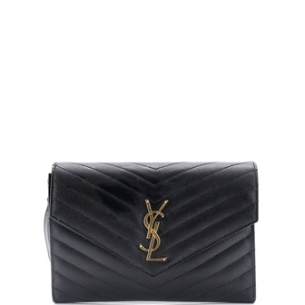 Saint Laurent Classic Monogram Envelope Wristlet Clutch Matelasse Chevron Leather