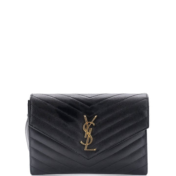 Saint Laurent Classic Monogram Envelope Wristlet Clutch Matelasse Chevron Leather