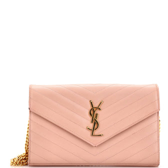 Saint Laurent Classic Monogram Wallet on Chain Matelasse Chevron Leather Medium