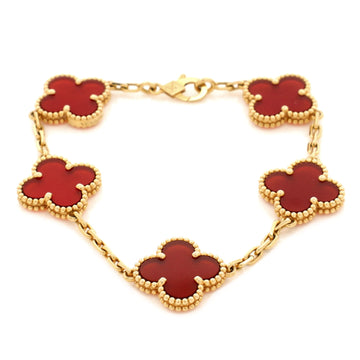 Vintage Alhambra 5 Motifs Bracelet 18K Yellow Gold and Carnelian