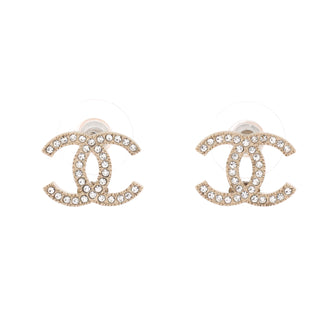 Chanel CC Stud Earrings Metal with Crystals