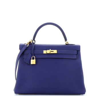 Hermes Kelly Handbag Blue Togo with Gold Hardware 32