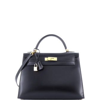 Hermes Kelly Handbag Black Box Calf with Gold Hardware 32