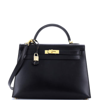 Hermes Kelly Handbag Black Box Calf with Gold Hardware 32