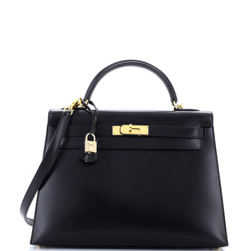 Hermes Kelly Handbag Black Box Calf with Gold Hardware 32