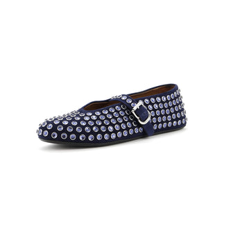 Alaia Women's Buckle Ballerina Flats Suede with Crystals